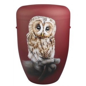 Hand Painted Biodegradable Cremation Ashes Funeral Urn / Casket - Owl on Hand